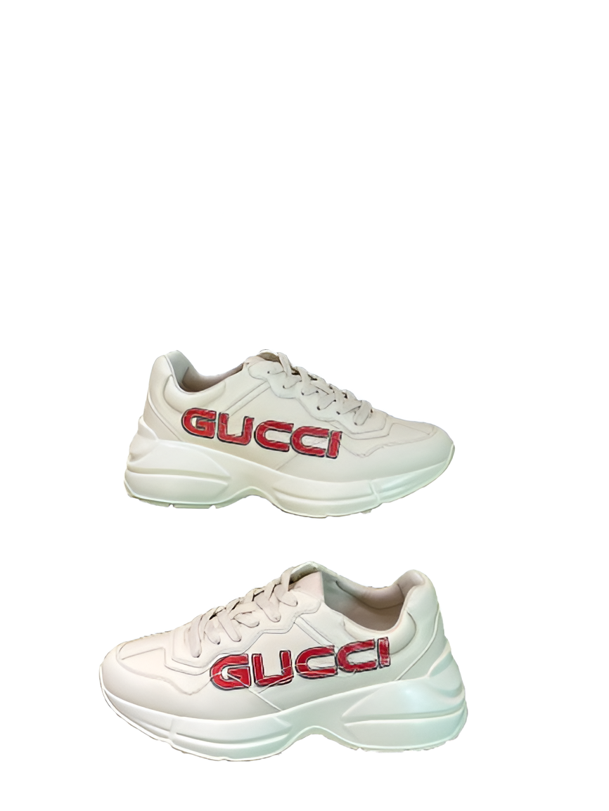 LV Men's White Sneakers with Red Accent