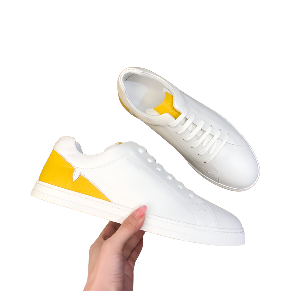 Fendi White Men's Sneakers with Yellow Accent