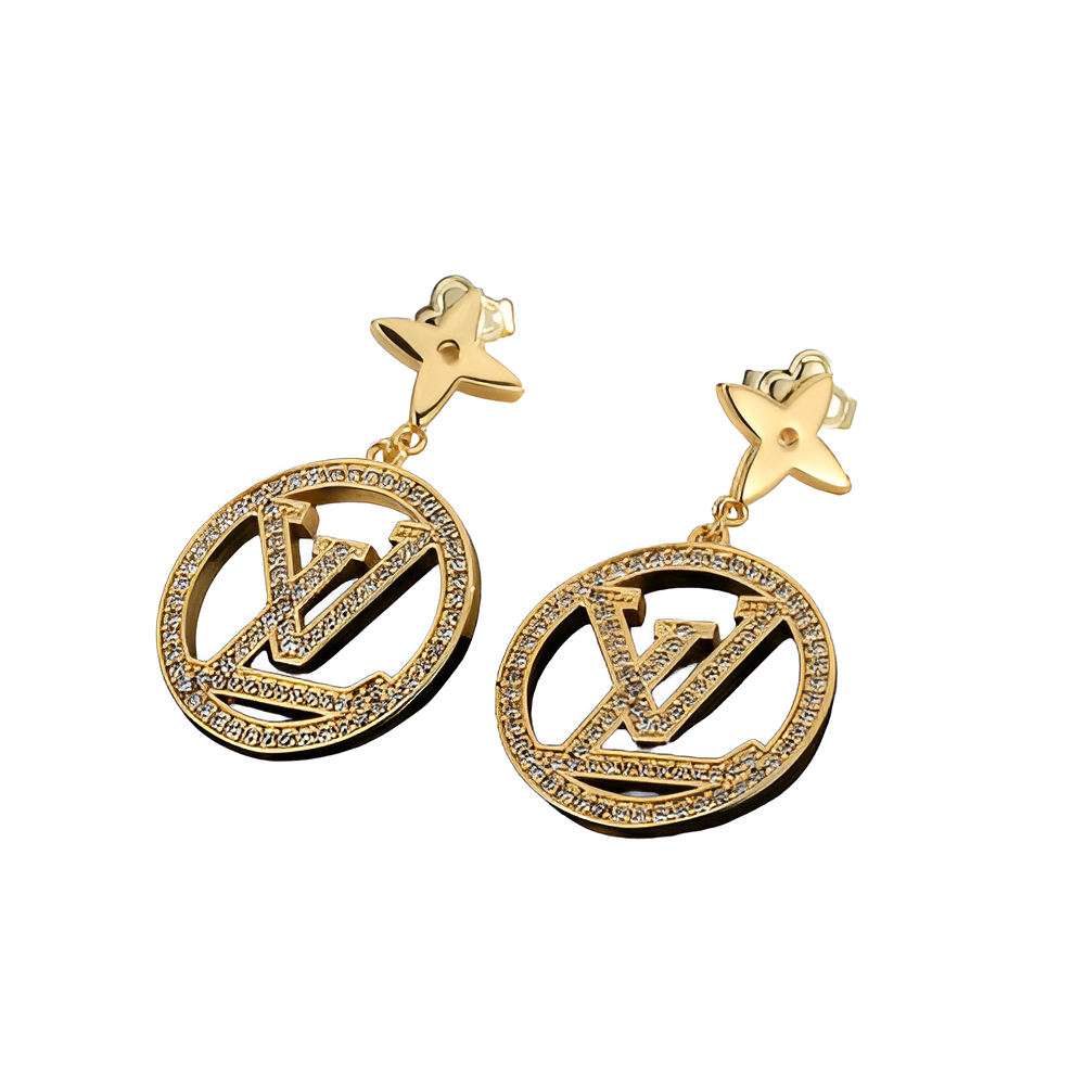 LV Circle Logo Earrings - Gold & Crystal
