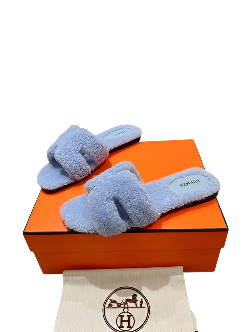 Hermes Fuzzy Women's Slippers - Blue
