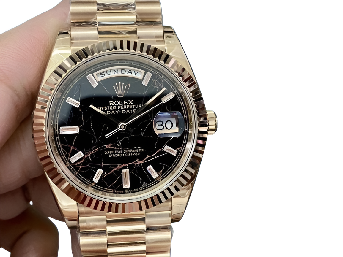 Rolex Day-Date Rose Gold Black Marble Dial Watch