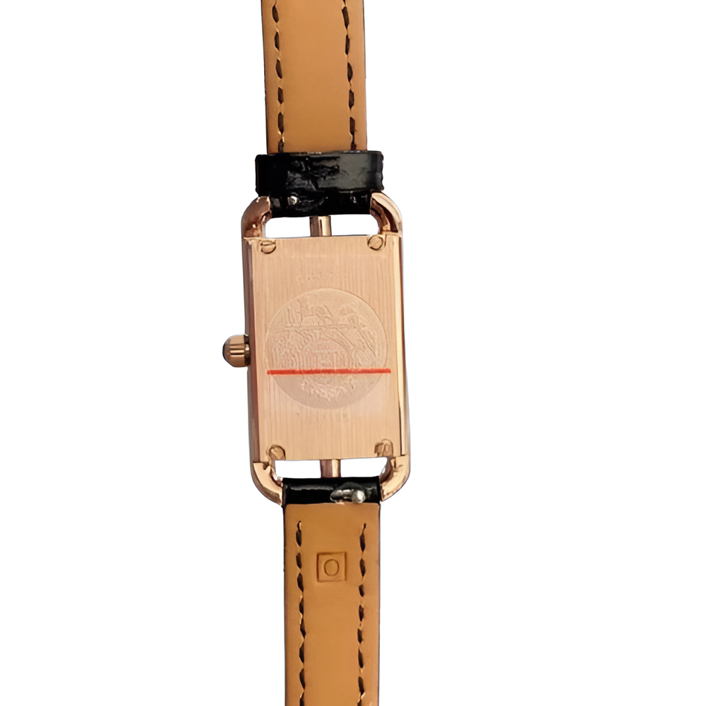 HERMÈS Gold-Tone Black Leather Watch