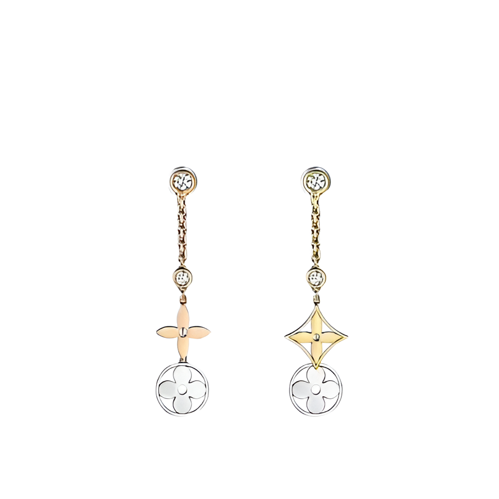 LV Monogram Flower Drop Earrings - Gold & Rose Gold