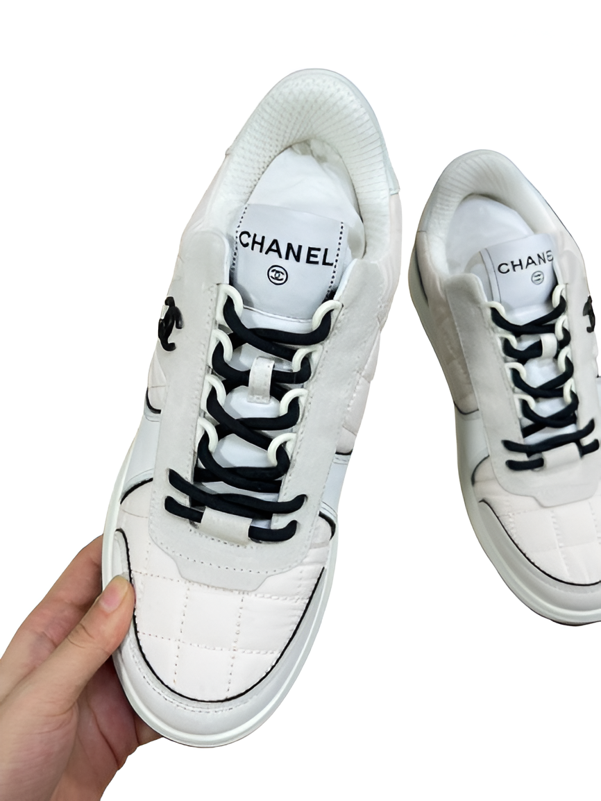 CHANEL Women's Quilted White Sneakers