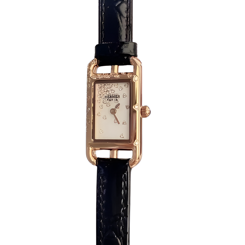 HERMÈS Gold-Tone Black Leather Watch