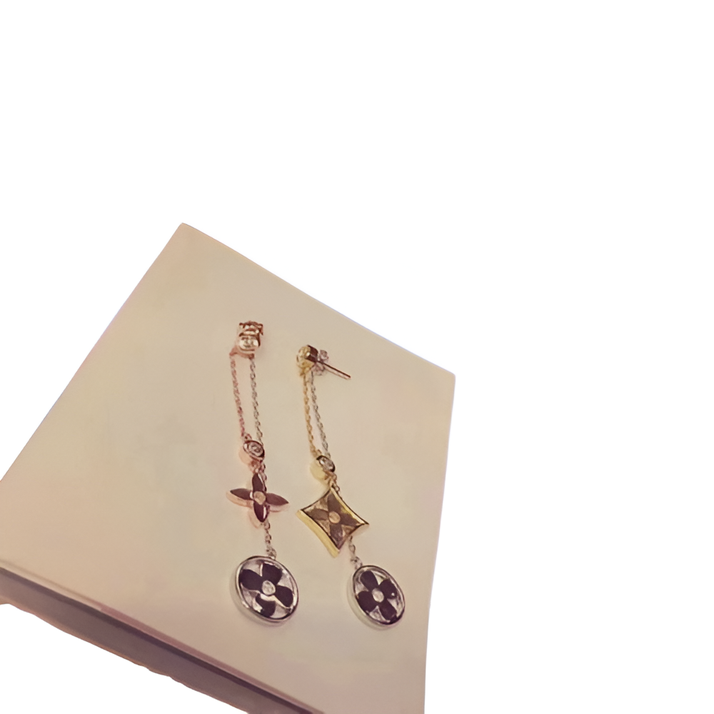 LV Monogram Flower Drop Earrings - Gold & Rose Gold