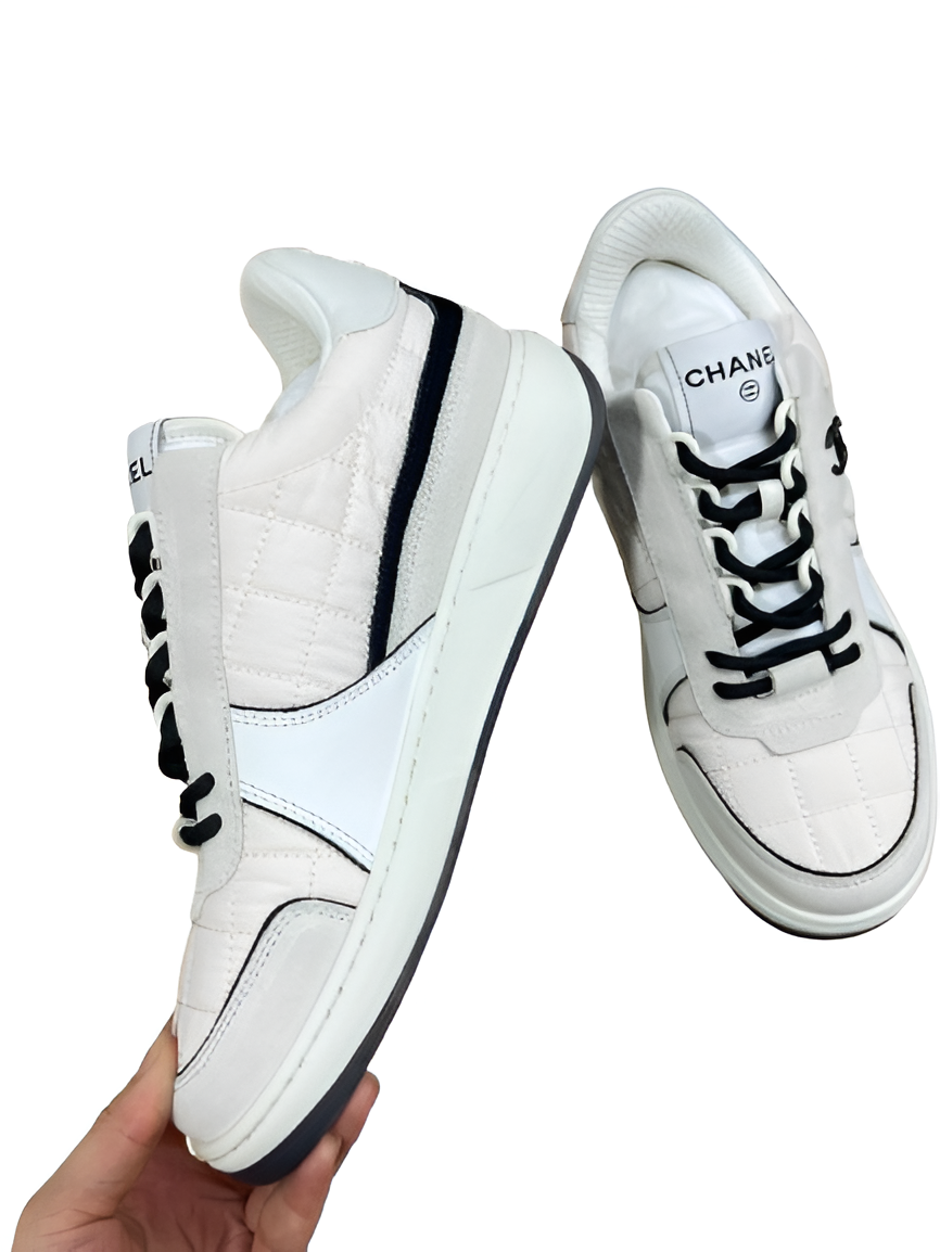 CHANEL Women's Quilted White Sneakers