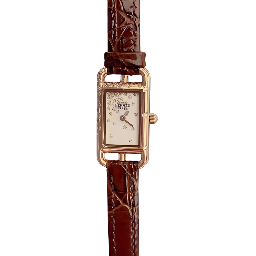 HERMÈS Gold-Tone Black Leather Watch