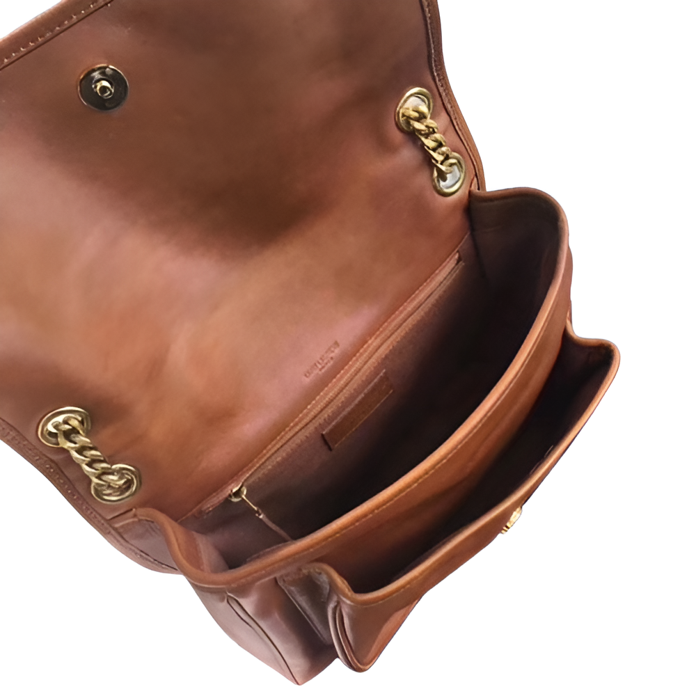 YSL Brown Leather Flap Shoulder Bag