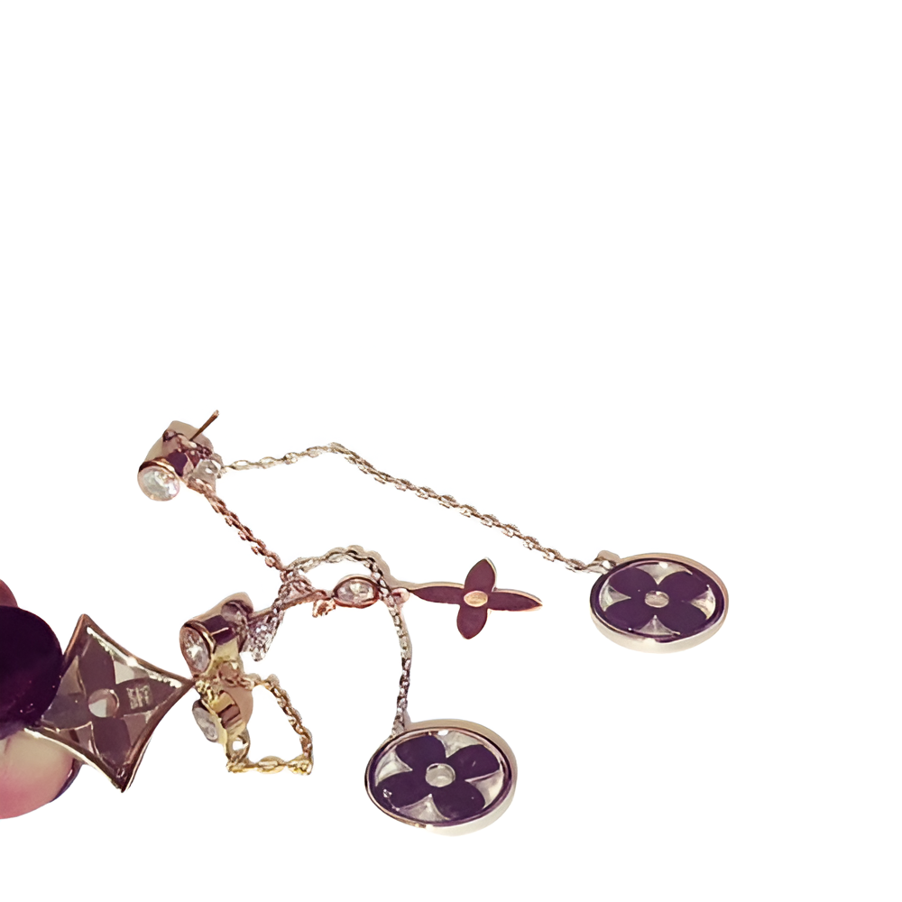 LV Monogram Flower Drop Earrings - Gold & Rose Gold