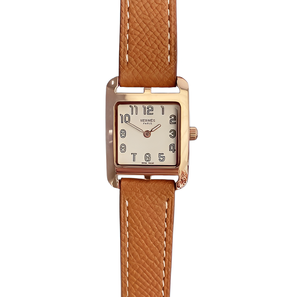 HERMÈS Rose Gold and Tan Leather Watch