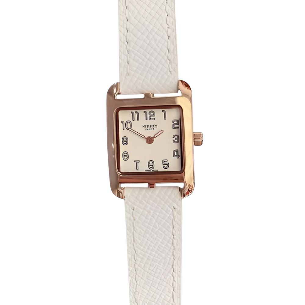 HERMÈS Rose Gold and Tan Leather Watch