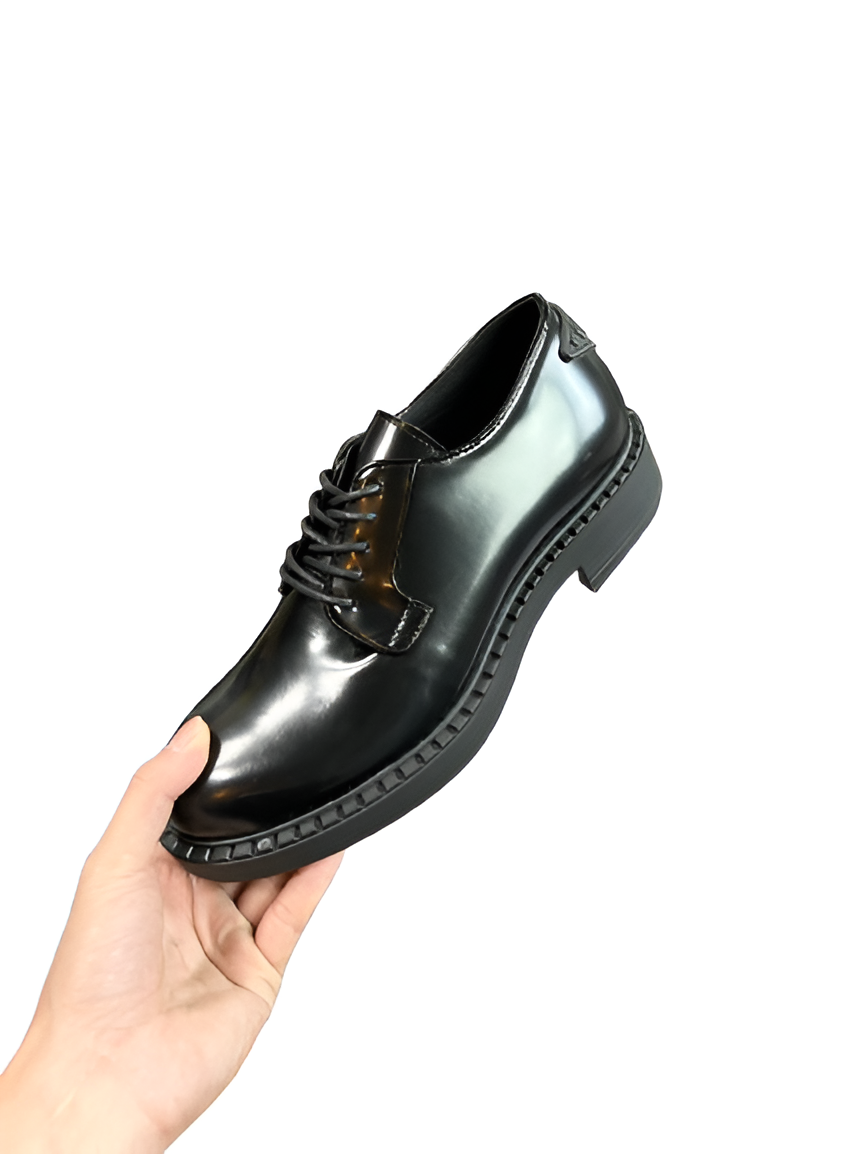 PRADA Men's Black Leather Derby Shoes