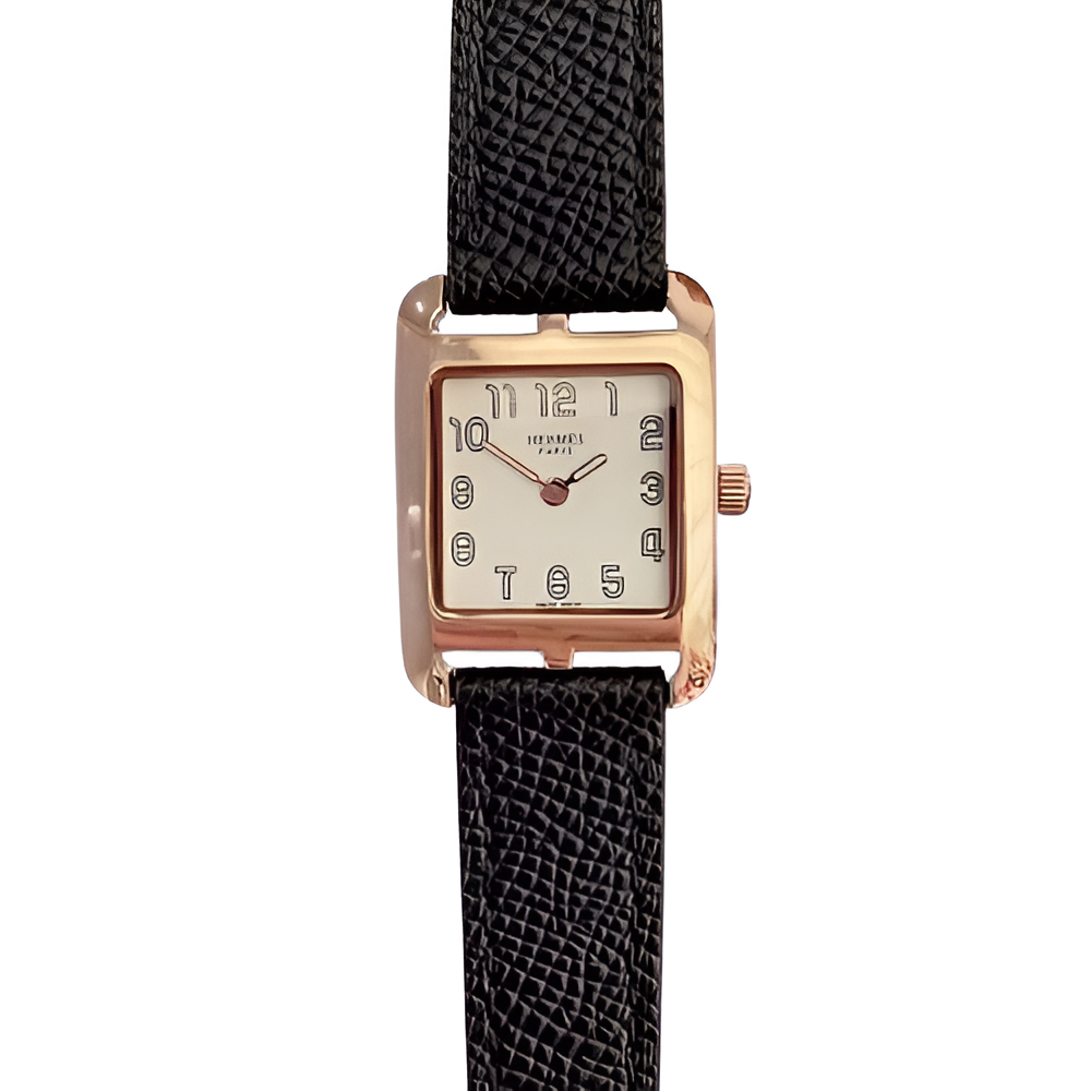 HERMÈS Rose Gold and Tan Leather Watch