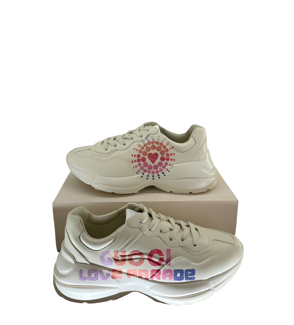 GUCCI Women's Beige Sneakers with Love Parade Graphic
