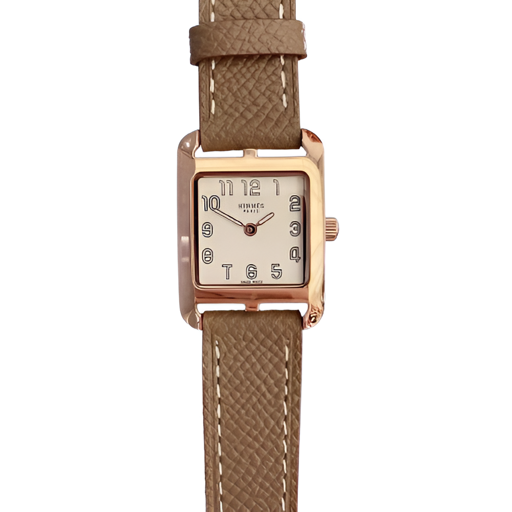 HERMÈS Rose Gold and Tan Leather Watch