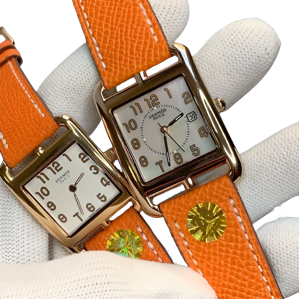 HERMÈS His & Hers Orange Leather Watch Set