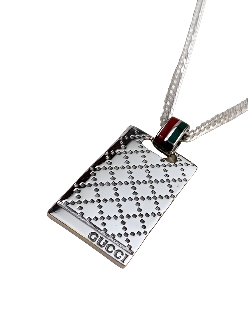 Gucci Silver Plaque Pendant Necklace