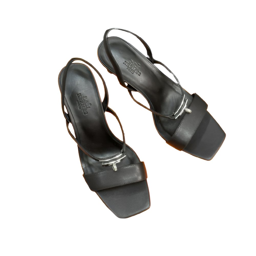 Hermes Women's Strappy Black Heeled Sandals