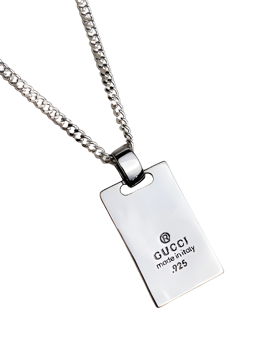 Gucci Silver Plaque Pendant Necklace