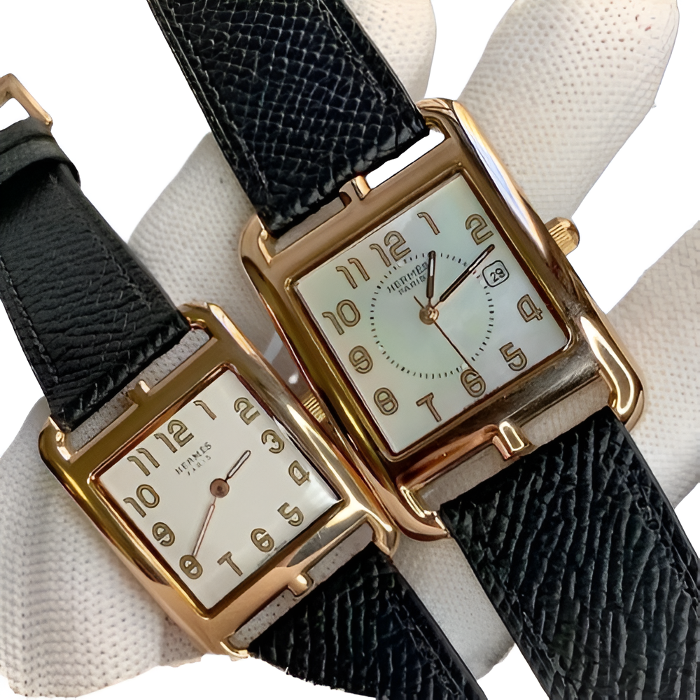 HERMÈS His & Hers Orange Leather Watch Set