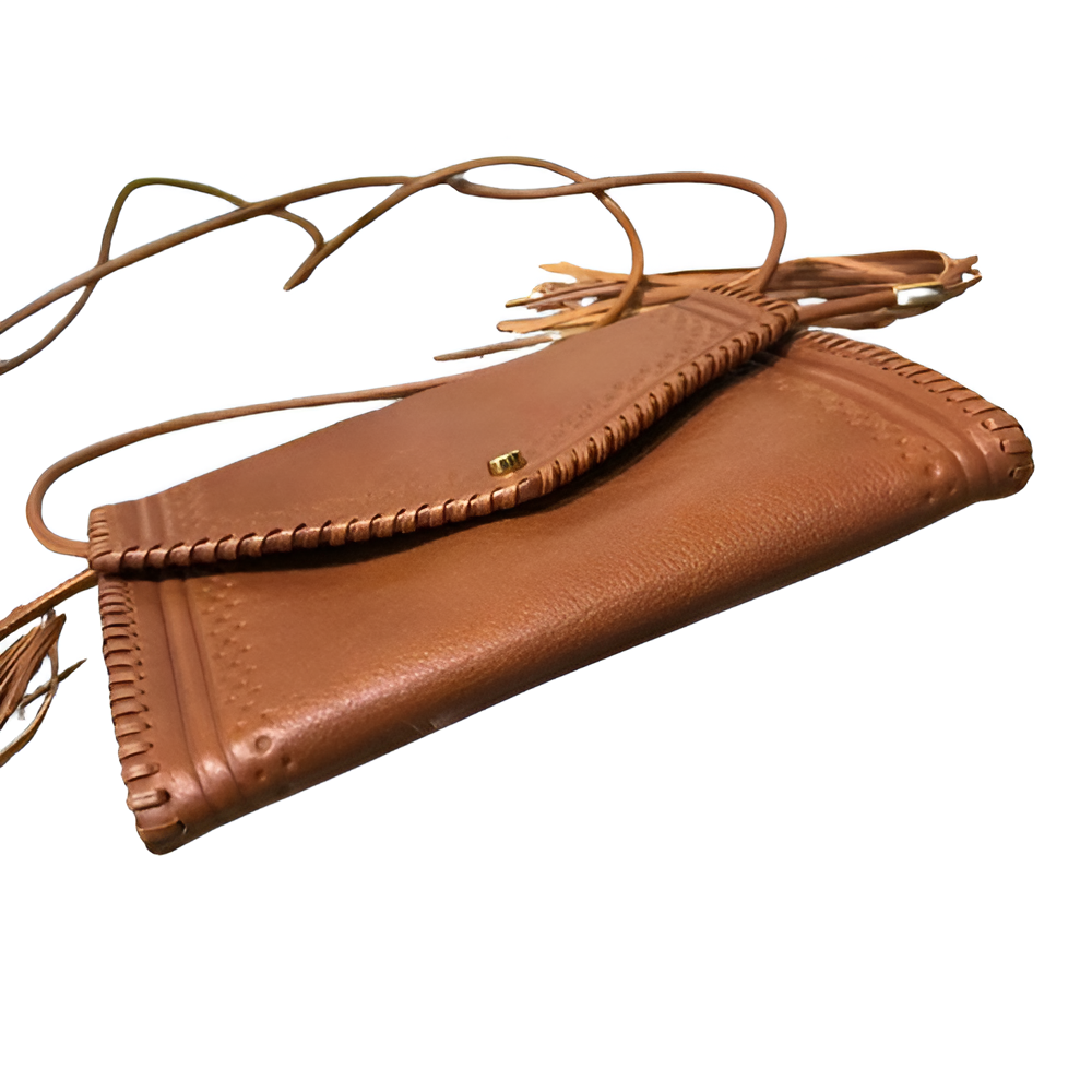 Brown Leather Boho Tassel Crossbody Bag
