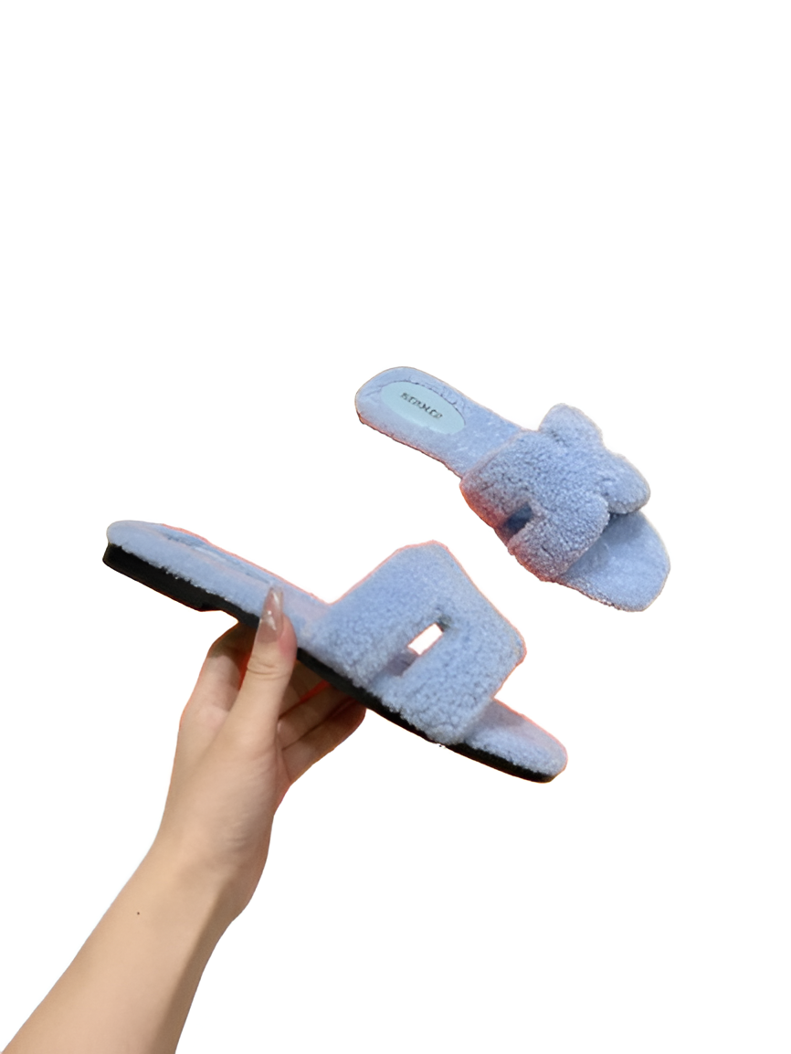 Hermes Fuzzy Women's Slippers - Blue