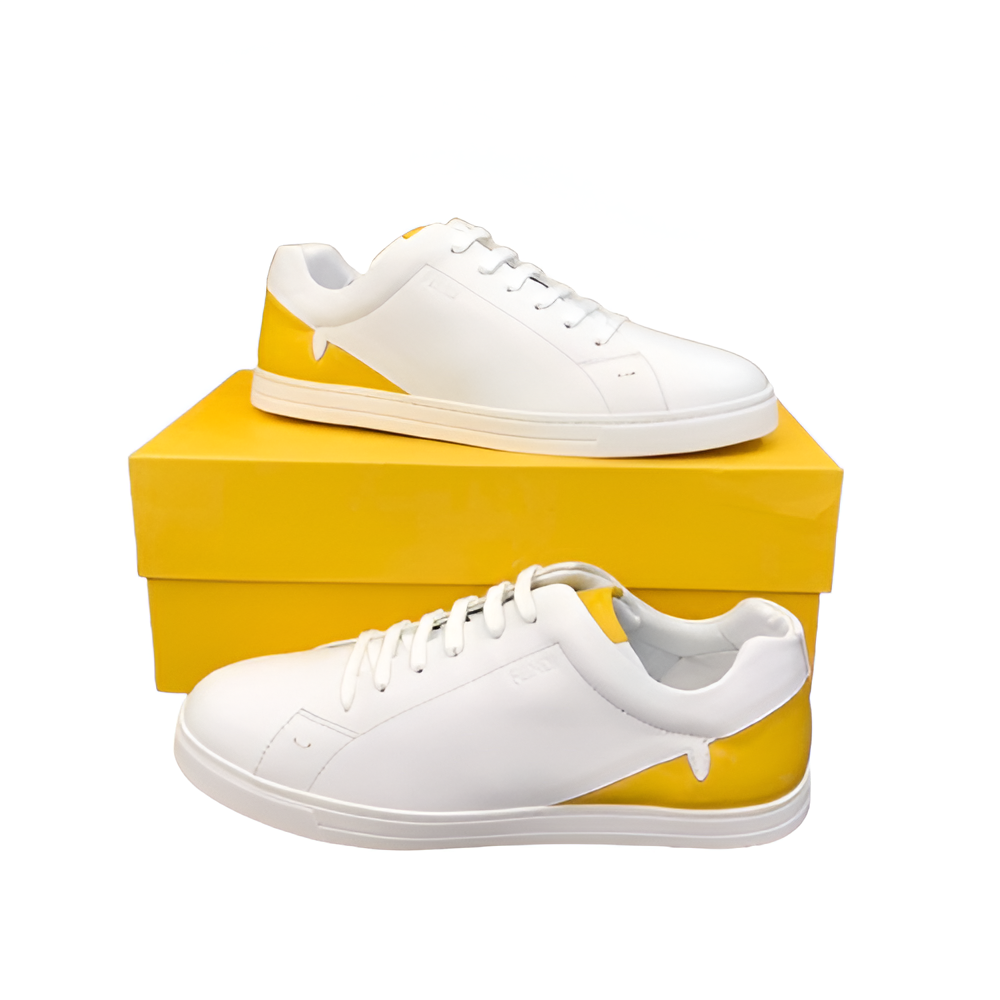 Fendi White Men's Sneakers with Yellow Accent