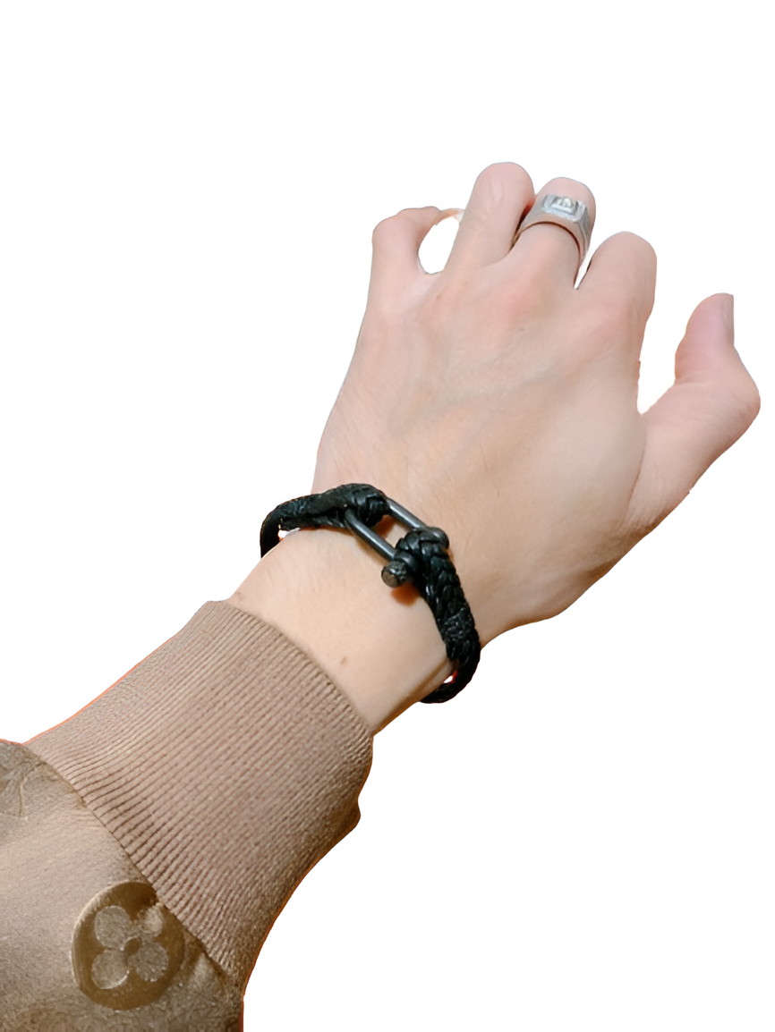 GUCCI Black Braided Leather Men's Bracelet