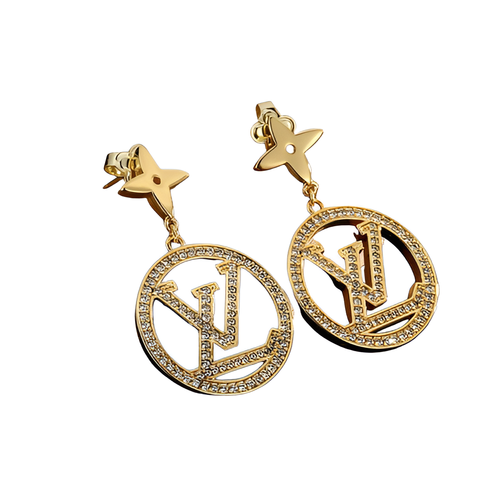 LV Circle Logo Earrings - Gold & Crystal