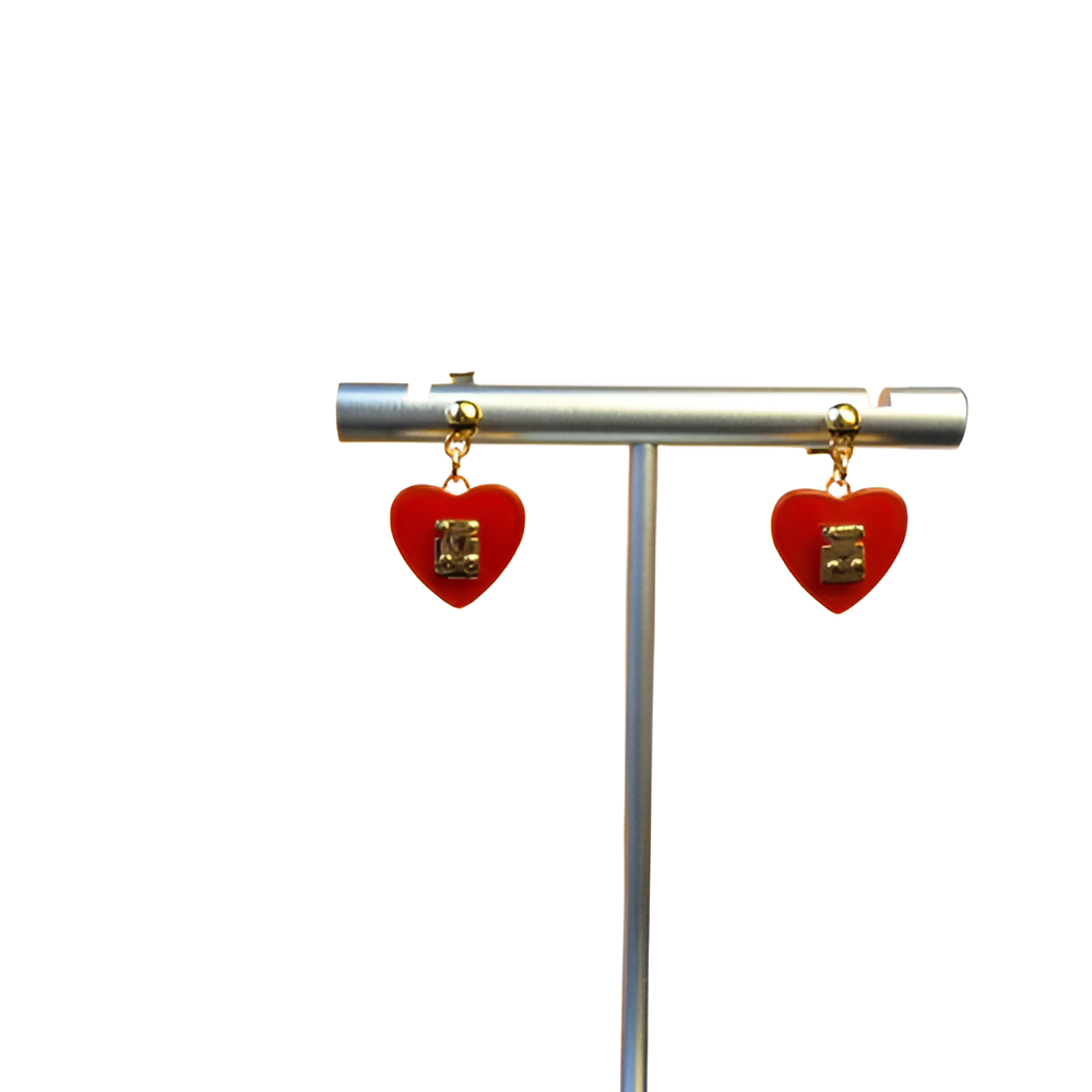 LV Red Heart Earrings - Gold & Enamel