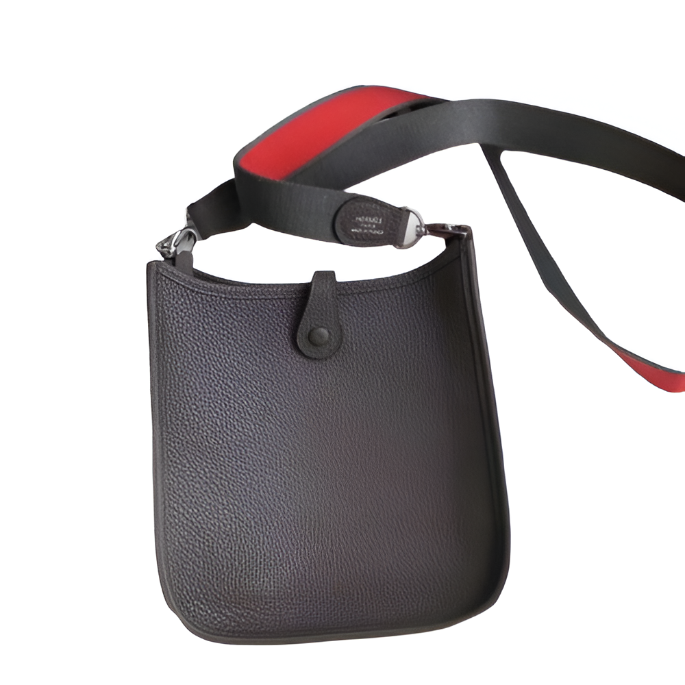 Hermes Black Leather Shoulder Bag with Red Strap