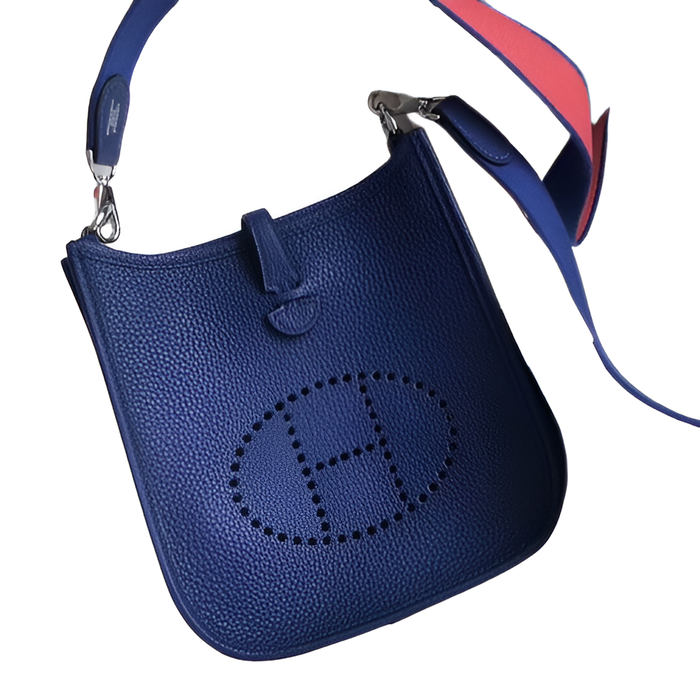 Hermes Navy Blue Leather Shoulder Bag with Blue Strap