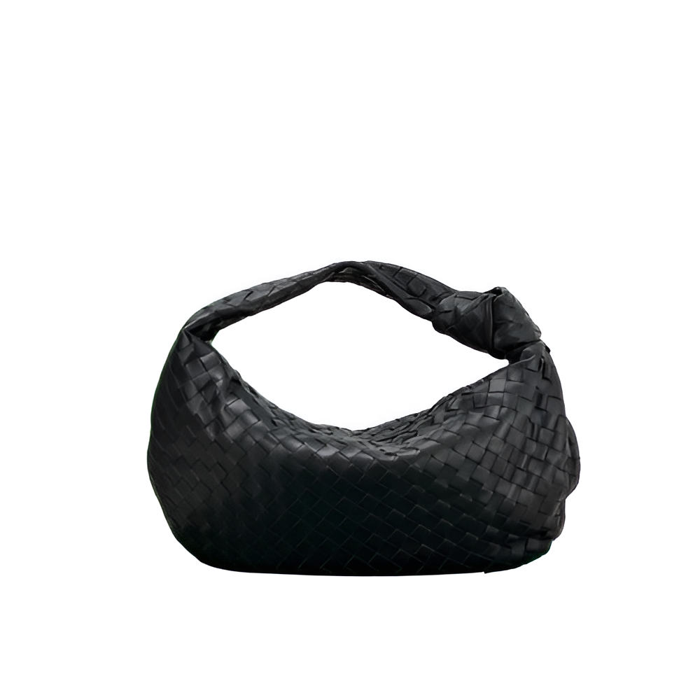 Bottega Black Woven Leather Hobo Bag