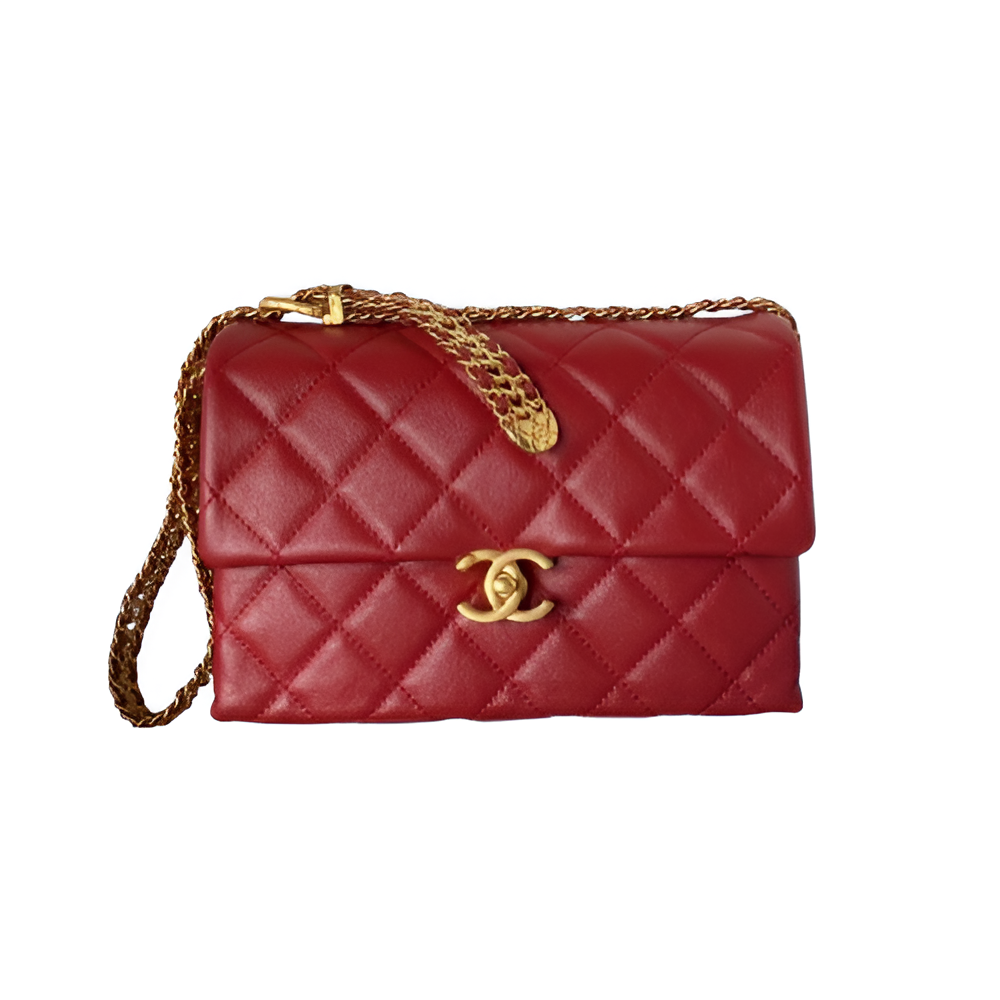 Chanel-Inspired Red Quilted Flap Bag with Gold Chain