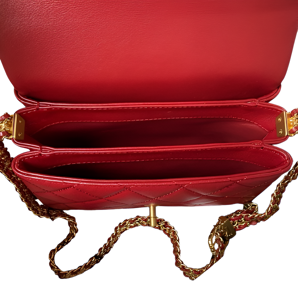 Chanel-Inspired Red Quilted Flap Bag with Gold Chain