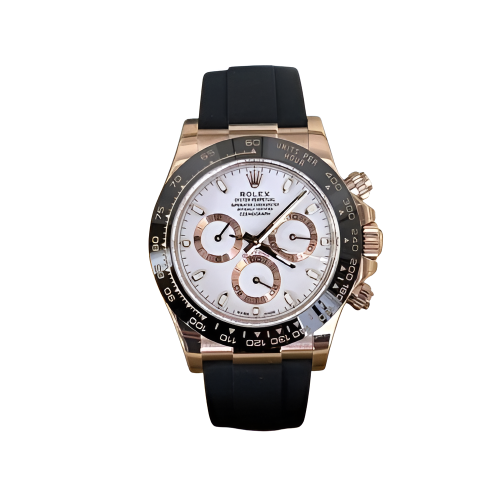 Rolex Daytona White Dial & Rose Gold on Oysterflex