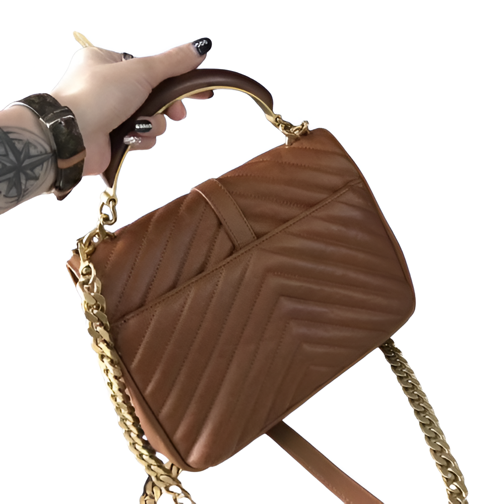 YSL Brown Quilted Leather Chain Shoulder Bag