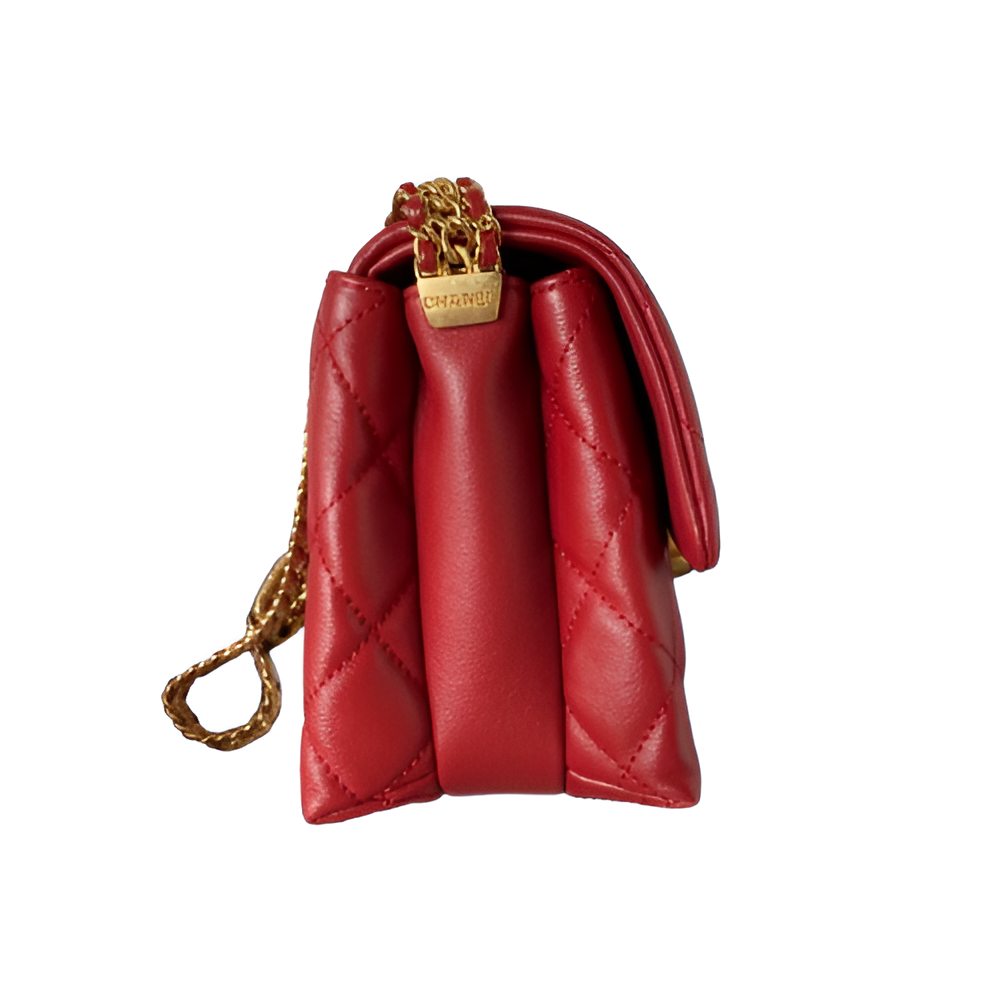 Chanel-Inspired Red Quilted Flap Bag with Gold Chain