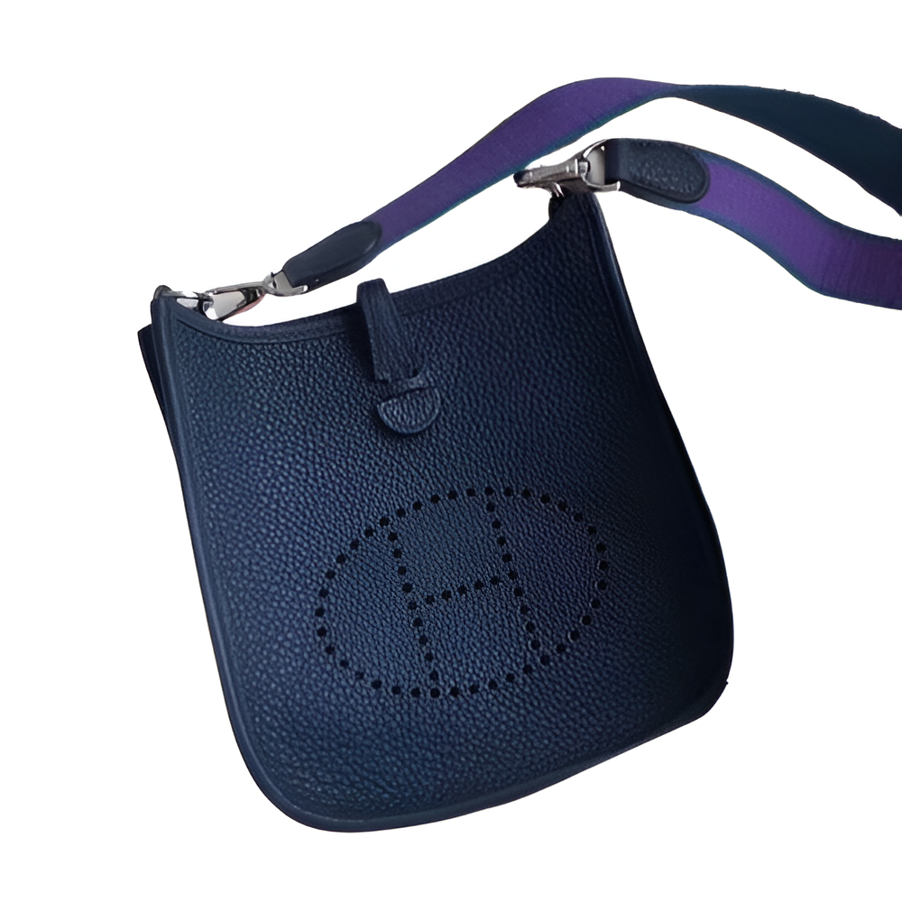 Hermes Midnight Blue Leather Shoulder Bag with Purple Strap