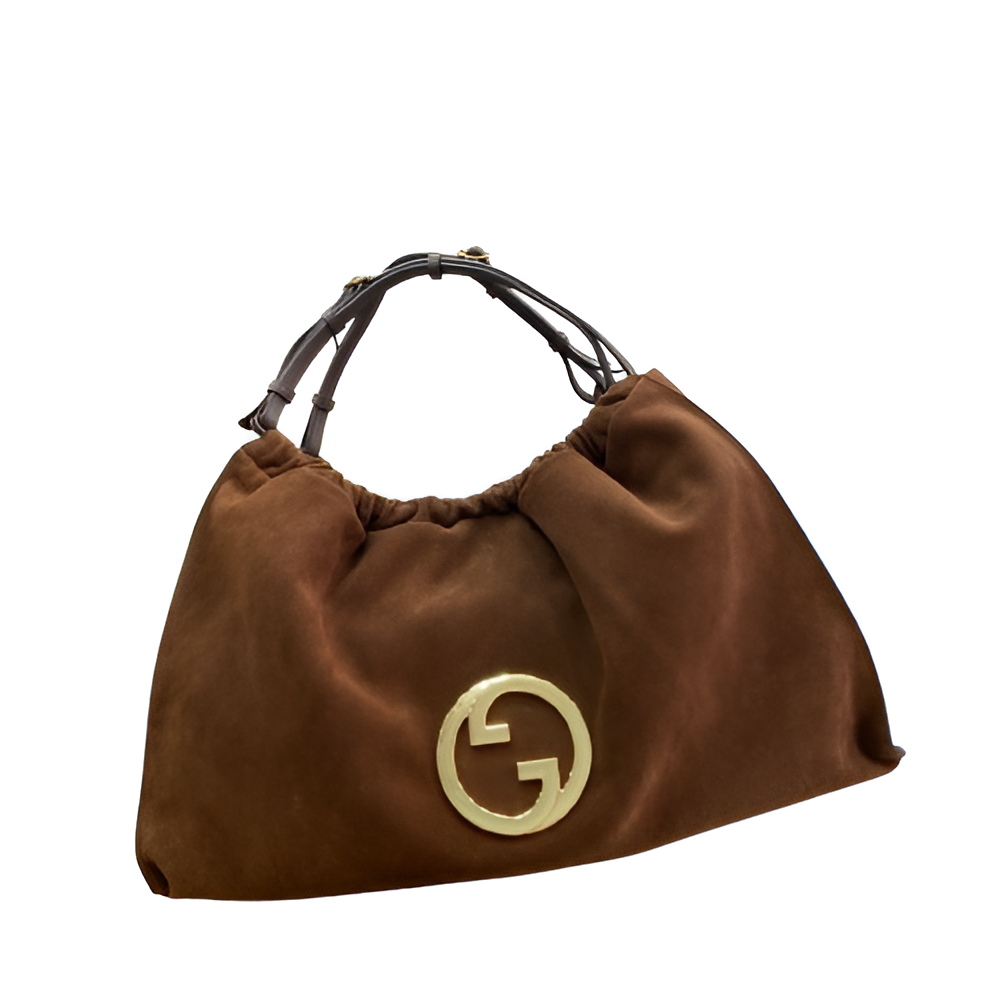 GUCCI Suede Hobo Bag with Gold GG Logo