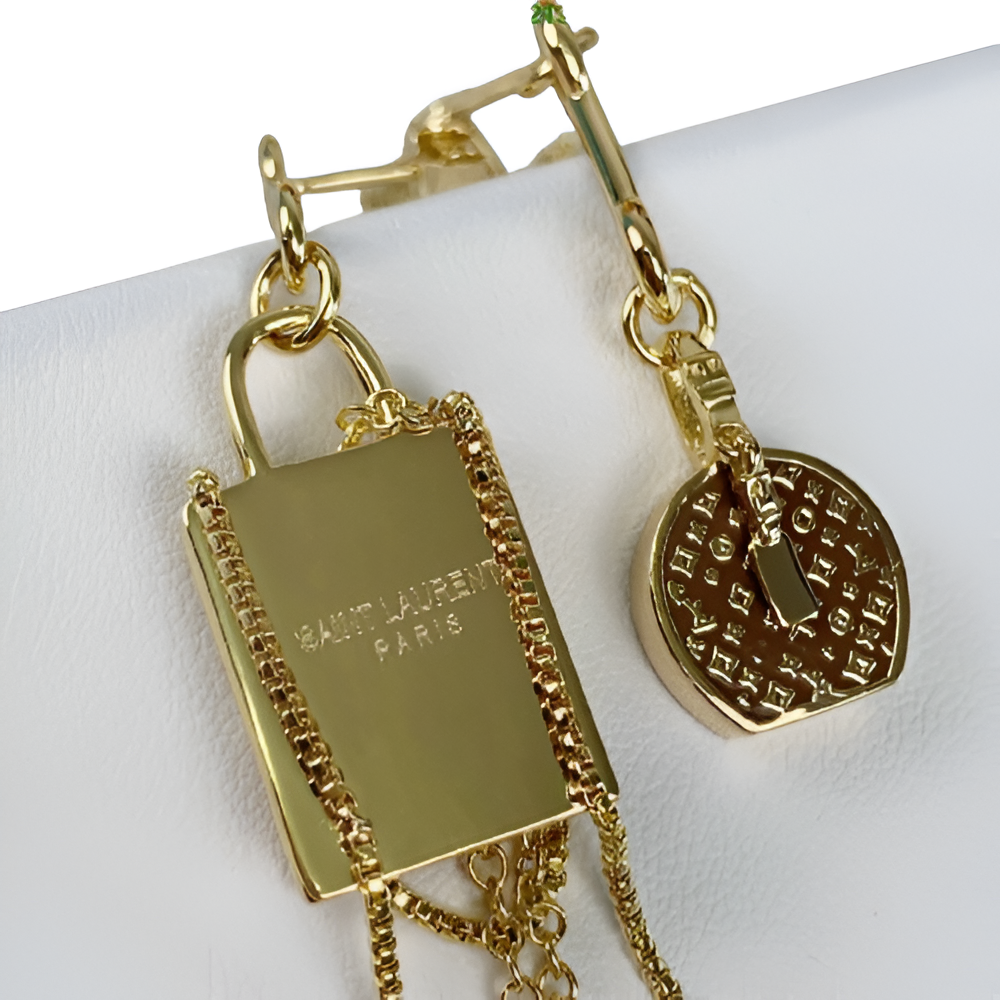 LV Lock & Charm Drop Earrings - Gold