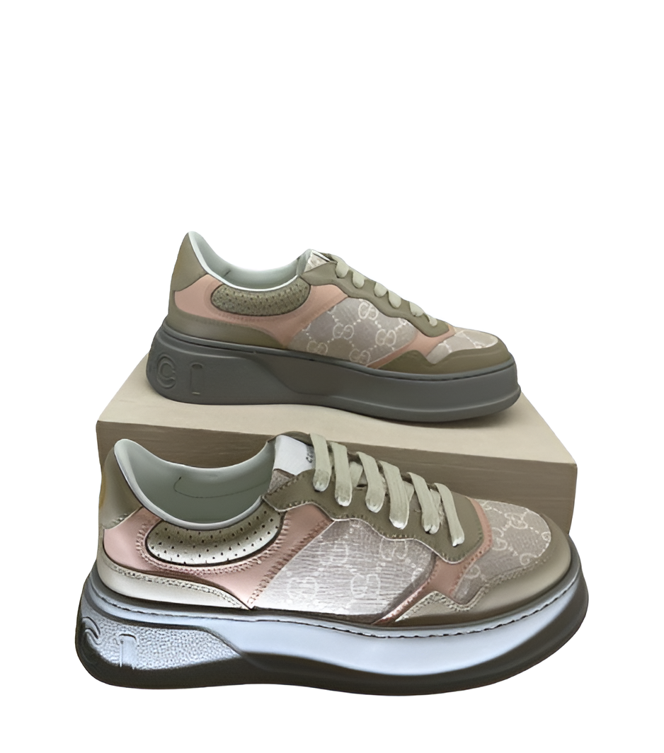 GUCCI Women's Beige and Olive Monogram Sneakers
