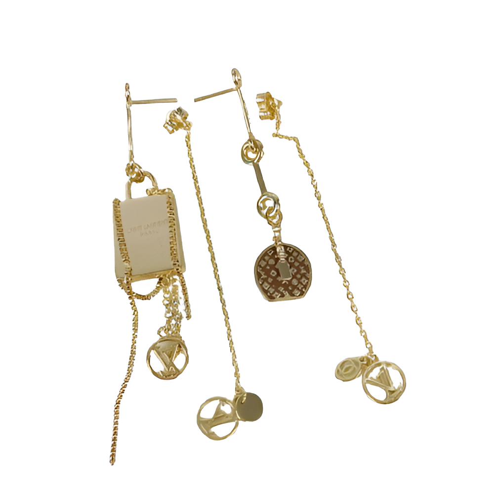 LV Lock & Charm Drop Earrings - Gold