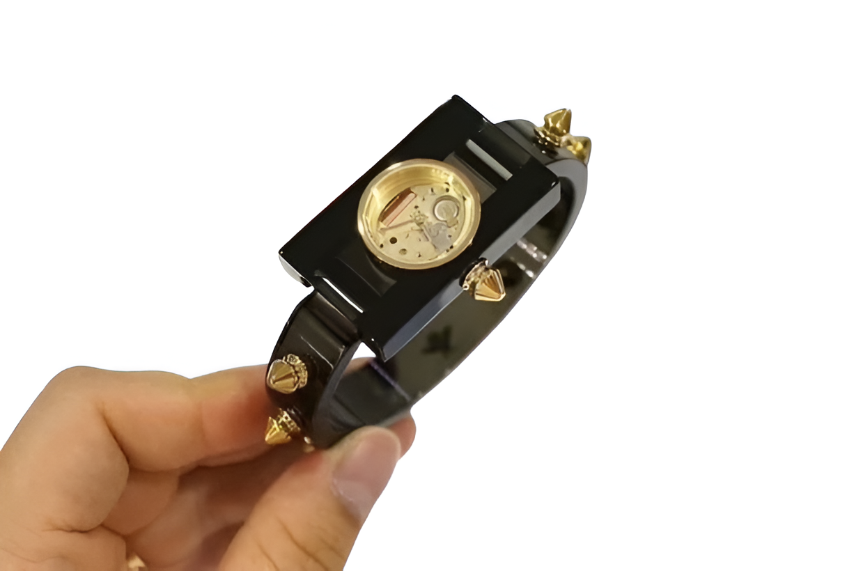 Black Studded Luxe Bangle Watch - Women's Edition