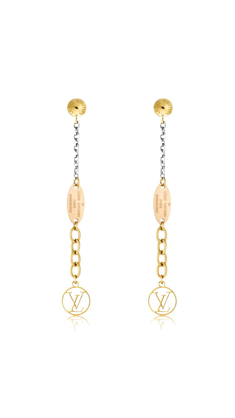 LV Chain Drop Earrings - Gold & Silver