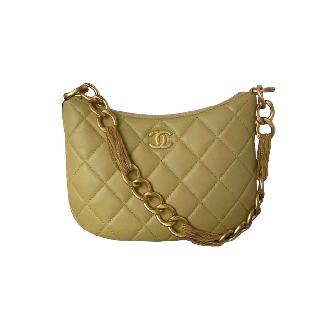 Chanel-Inspired Olive Green Quilted Shoulder Bag with Gold Chain