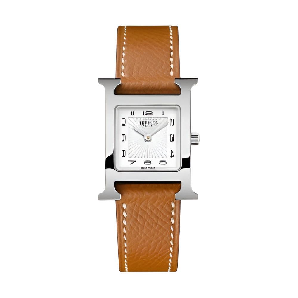 HERMÈS Silver & Brown Leather Ladies Watch