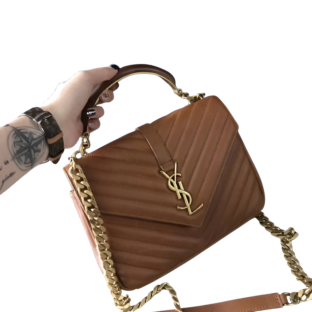 YSL Brown Quilted Leather Shoulder Bag with Gold Chain