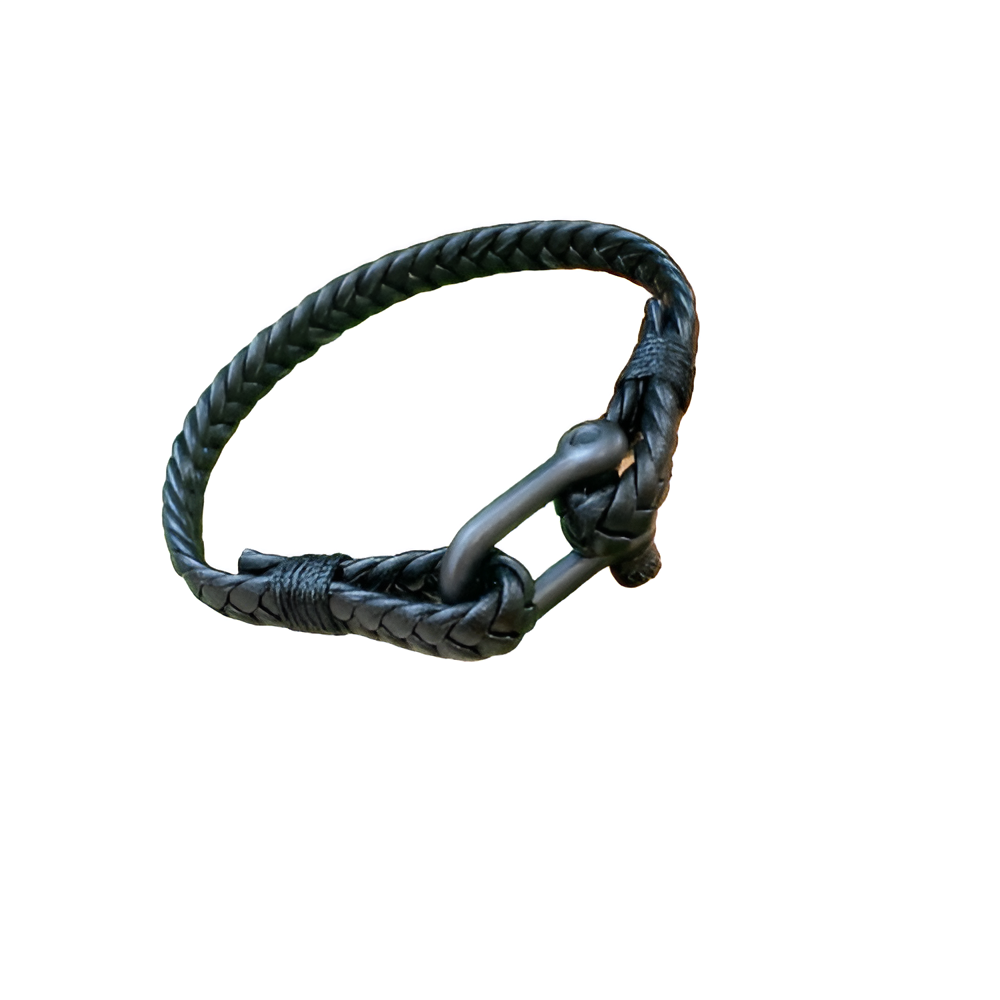 GUCCI Black Braided Leather Men's Bracelet